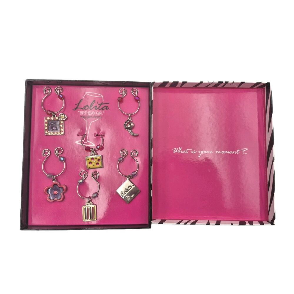 Lolita Birthday Girl Wine Glass Charms Set of 6 NEW in Box